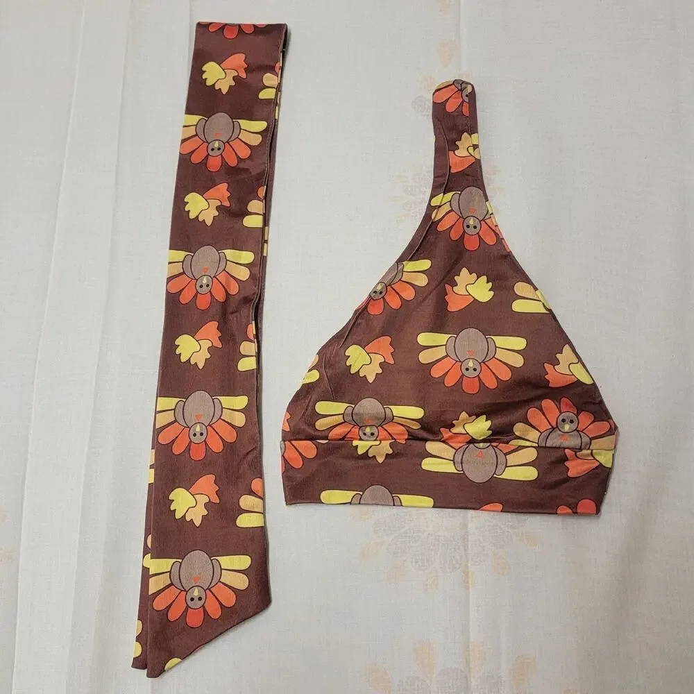 2 pc Baby Cap & Belt / Tie Turkey Thanksgiving Infant Brown Holiday Infants